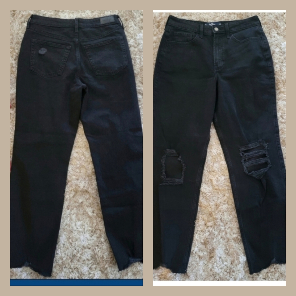 Hollister Women's High Rise Distressed Black Jeans